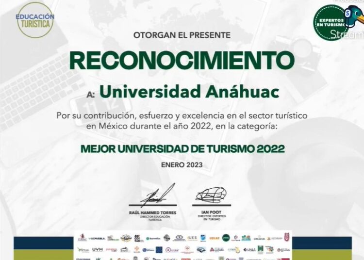 Anáhuac reconocida como ‘Mejor Universidad de Turismo 2022’