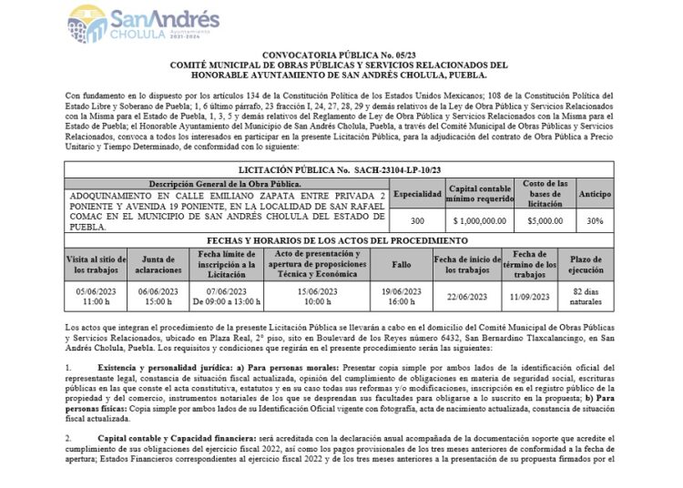 CONVOCATORIA PÚBLICA No. 05/23