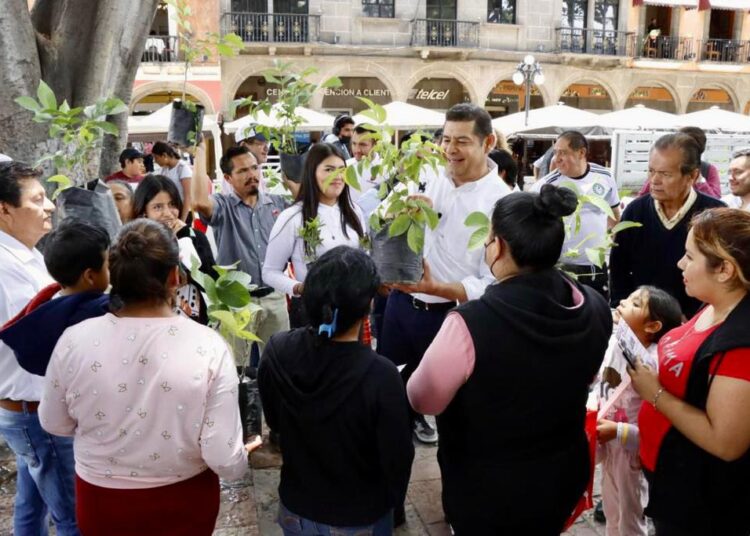Armenta entrega árboles en el Centro Histórico de Puebla