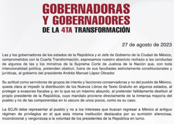 Céspedes y gobernadores de Morena firman desplegado en apoyo a AMLO