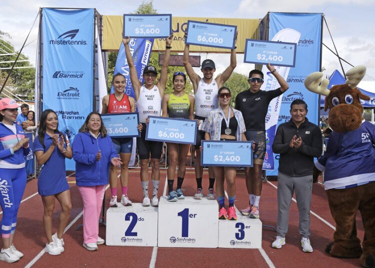 Fernanda Salazar y David Núñez dominan Duatlón San Andrés Cholula 2023