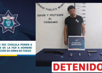Hombre a disposición de la FGR por portación de arma de fuego en Cholula 