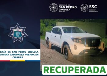 SSC Cholula recupera camioneta robada en Chiapas
