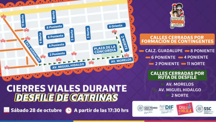 Habrá cierra de vialidades el sábado 28 de octubre en San Pedro Cholula