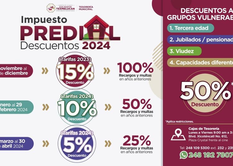 Anuncian descuentos en pago anticipado del predial en Texmelucan