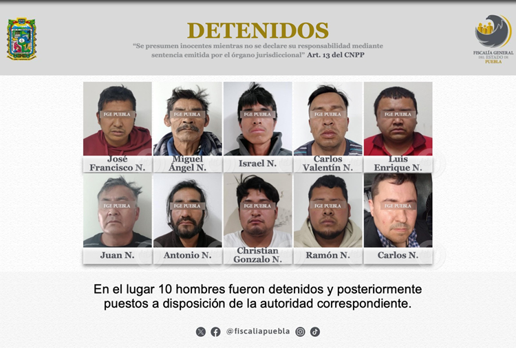 FGE detiene a 10 personas durante cateo en predio de Chipilo