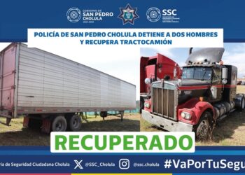 Detienen a 2 hombres y recuperan tractocamión robado en Xoxtla