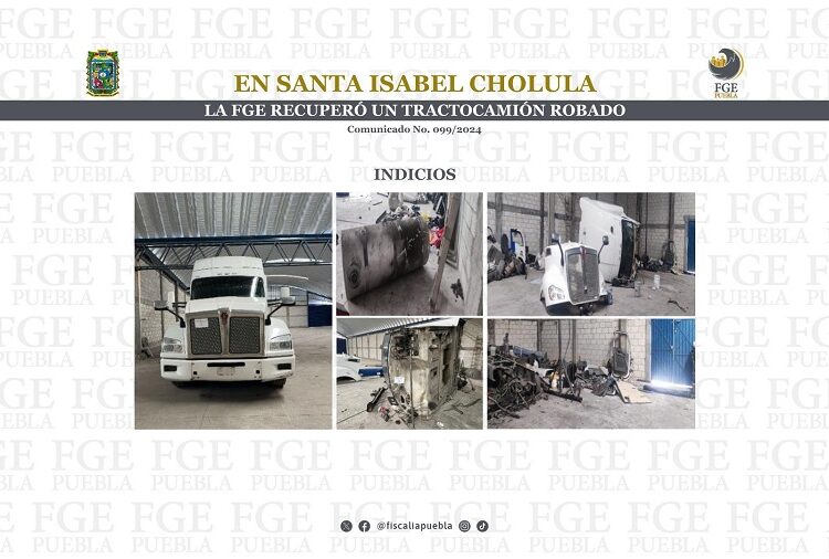 FGE recupera tractocamión robado en Santa Isabel Cholula