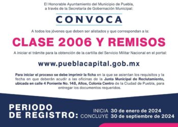Ayuntamiento de Puebla invita a jóvenes y remisos al trámite de cartilla militar