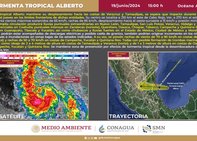 El Ciclón Tropical Uno evoluciona a Tormenta Tropical Alberto, sigue alerta de fuertes lluvias
