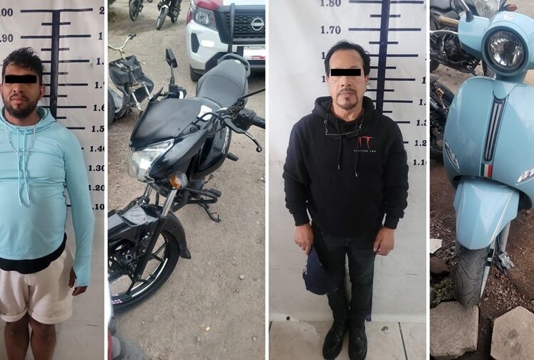 Detienen a 2 hombres con motos robadas en Texmelucan