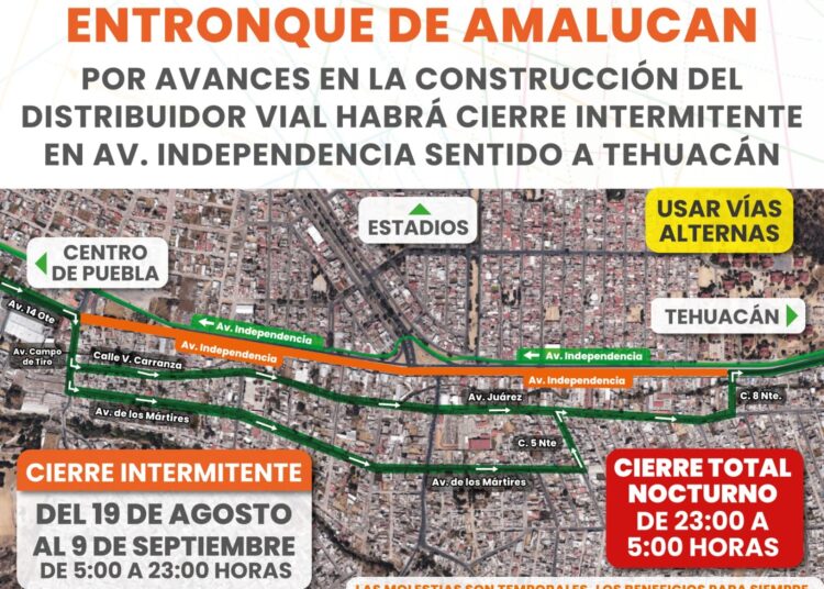 Habrá cierres viales en la zona de Amalucan a partir del 19 de agosto