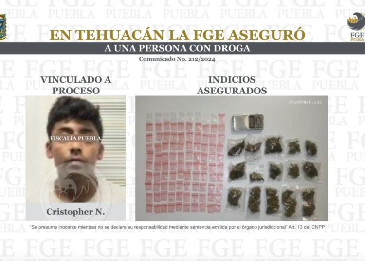 En Tehuacán la FGE aseguró a una persona con droga