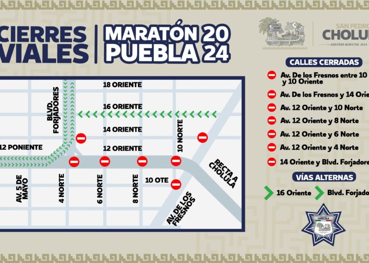 Cierres viales en San Pedro Cholula este 27 de octubre
