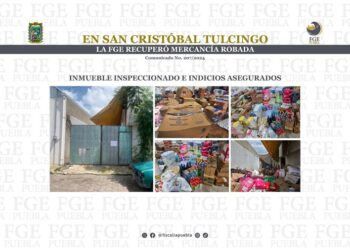 FGE recupera mercancía robada en San Cristóbal Tulcingo