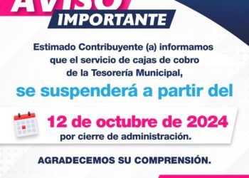 Ayuntamiento cerrará cajas de tesorería a partir del 12 de octubre