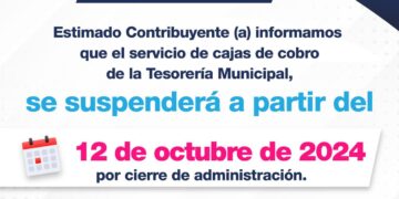 Ayuntamiento cerrará cajas de tesorería a partir del 12 de octubre