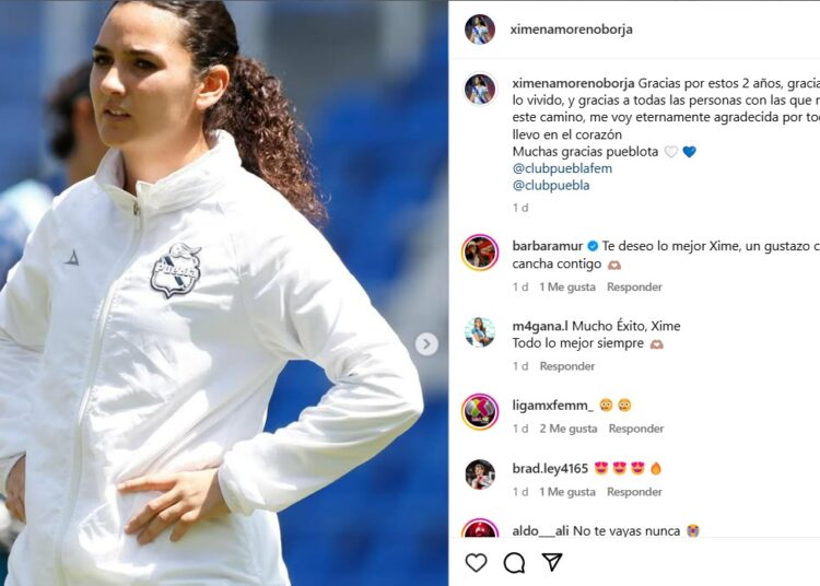 Ximena Moreno deja de ser jugadora del Club Puebla Femenil