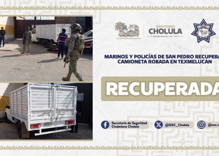 Marinos y policías de San Pedro recuperan camioneta robada en Texmelucan