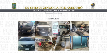 En Chiautzingo, la FGE aseguró vehículos robados y autopartes