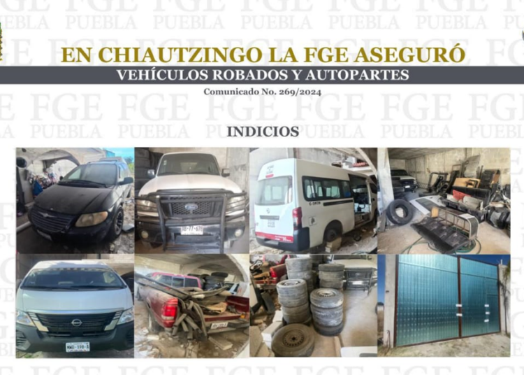 En Chiautzingo, la FGE aseguró vehículos robados y autopartes