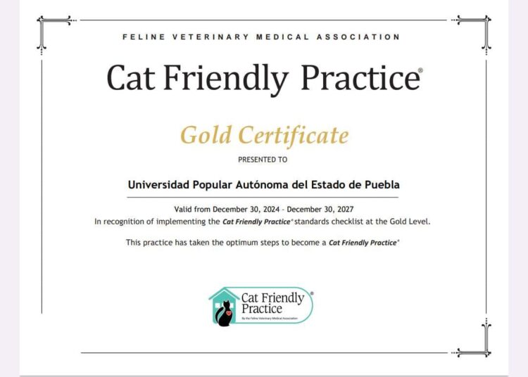 Hospital Veterinario UPAEP recibe certificación internacional «Cat Friendly Practice»