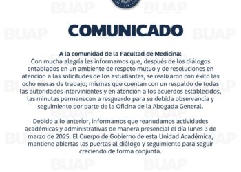 BUAP llega a acuerdos con universitarios de la Facultad de Medicina, regresarán a clases el próximo lunes