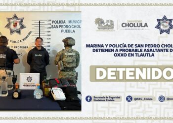 Marina y SSC Cholula detienen a probable asaltante de OXXO en Tlautla