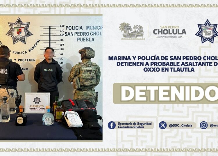Marina y SSC Cholula detienen a probable asaltante de OXXO en Tlautla
