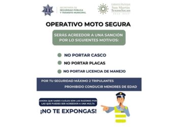 Implementan el operativo Moto Segura en Texmelucan