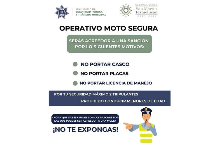 Implementan el operativo Moto Segura en Texmelucan