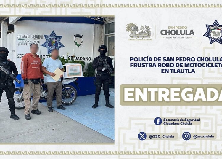 Policía de San Pedro Cholula frustra robo de motocicleta