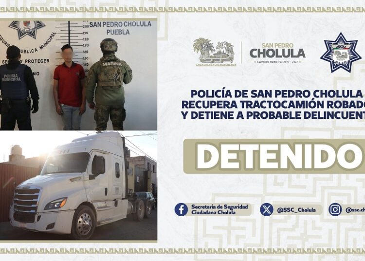 Policía de San Pedro Cholula recupera tractocamión robado