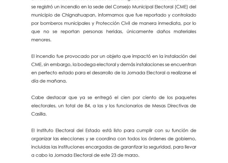 A pesar del incendio en bodega del IEE Chignahuapan, todo listo para la jornada electoral