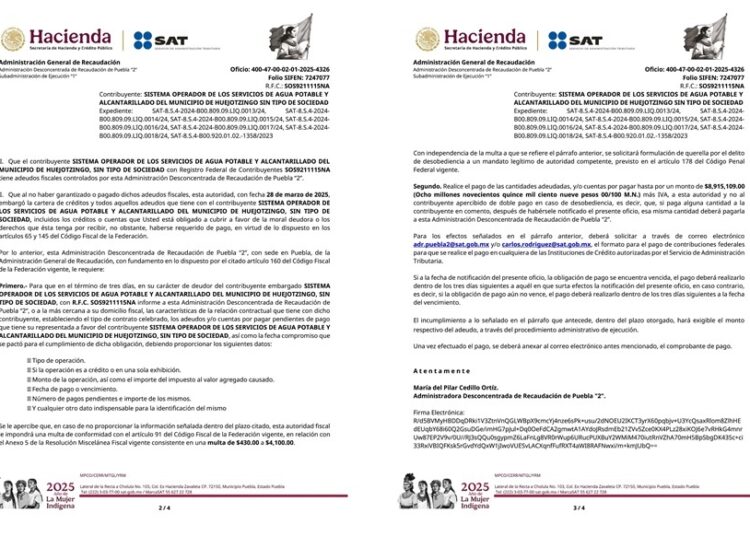 Gobierno de Huejotzingo informa sobre deuda fiscal heredada en el SOSAPAHUE