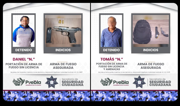 SSC detiene a 2 hombres por portación de arma de fuego sin permiso