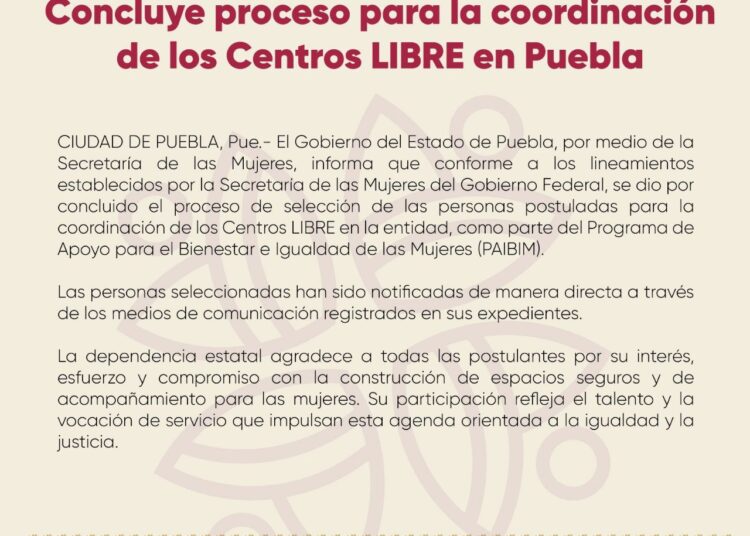 Concluye proceso para la coordinación de los Centros Libre en Puebla