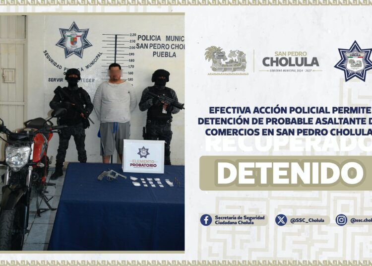 Detienen a asaltante de comercios en San Pedro Cholula