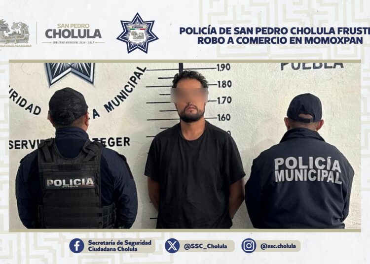 Policía de San Pedro Cholula frustra robo a comercio en Momoxpan