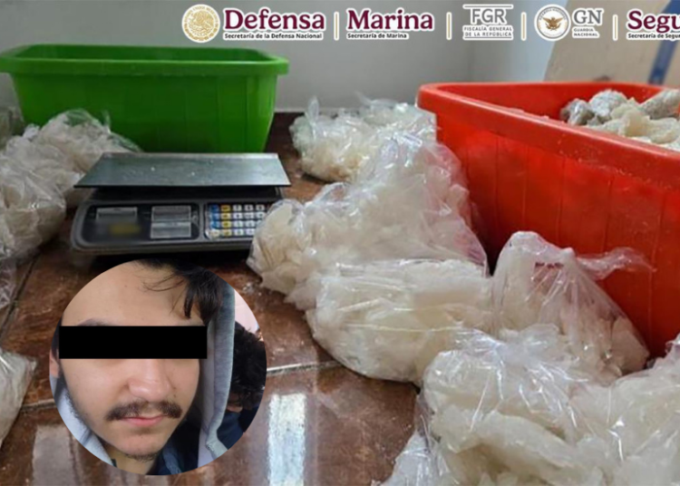 Aseguran 800 kg de metanfetamina y detienen a 2 hombres