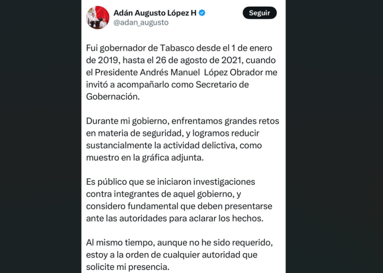 Tardía e inverosímil, respuesta de Adán Augusto