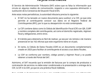 Constancia de Situación Fiscal no será sustituida por nuevo documento