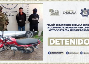 Policía de San Pedro Cholula detiene a  extranjero y recupera motocicleta robada