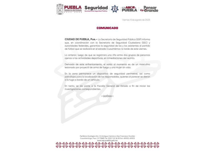 Riña cerca del Estadio Cuauhtémoc deja dos víctimas