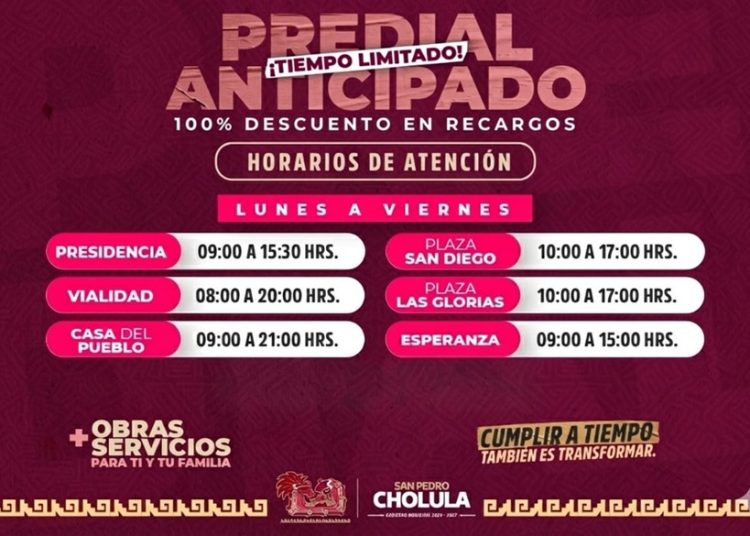 Última semana de máximos descuentos en pago de Predial en San Pedro Cholula