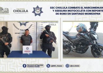 SSC Cholula combate el narcomenudeo y asegura motocicleta con reporte de robo