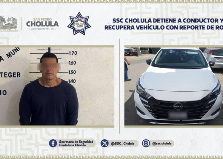 SSC Cholula recupera auto robado y detiene a conductor