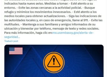 EE.UU. urge a sus ciudadanos no salir a la calle en México