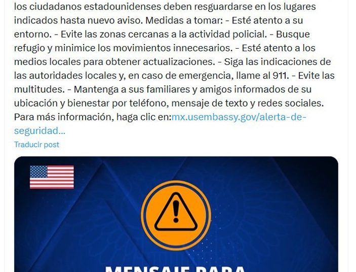EE.UU. urge a sus ciudadanos no salir a la calle en México
