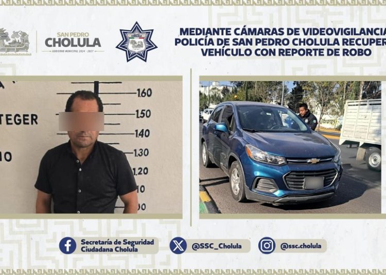 Videovigilancia permite recuperar vehículo robado en San Pedro Cholula